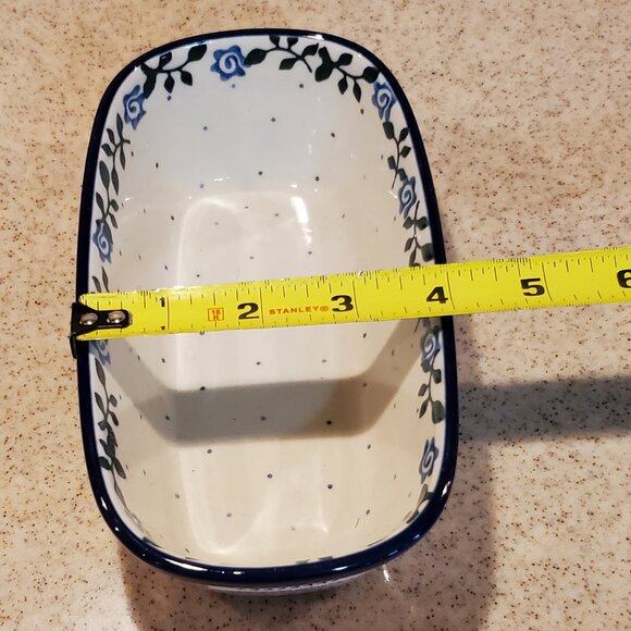 NWT Ceramika Artystyczna Mini Loaf Pan in Blue Rose Vine - Picture 6 of 7